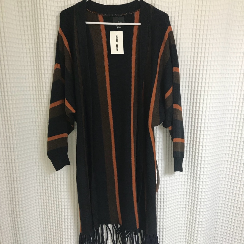 Balloon sleeved duster with fringe detail